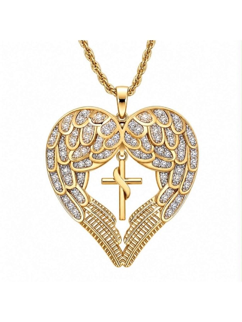 Angel Wings Cross Heart Necklace